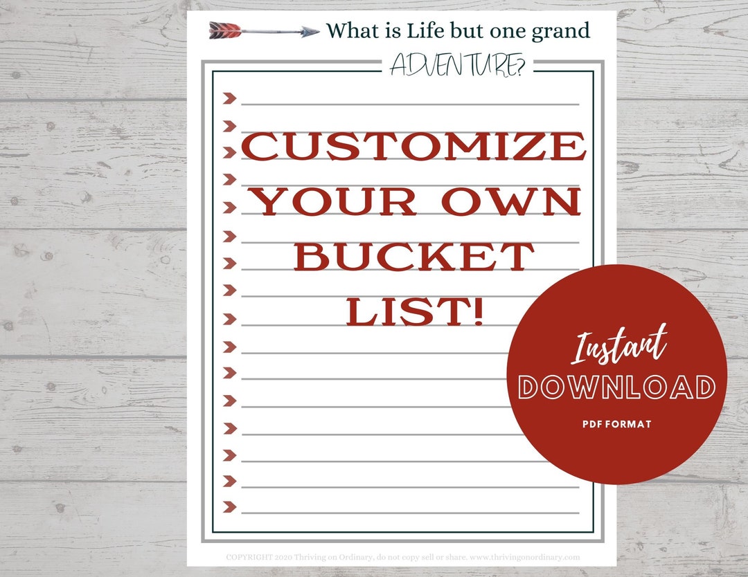 Bucket List, Blank Bucket List, Life Goals List, Make Your Own Bucket