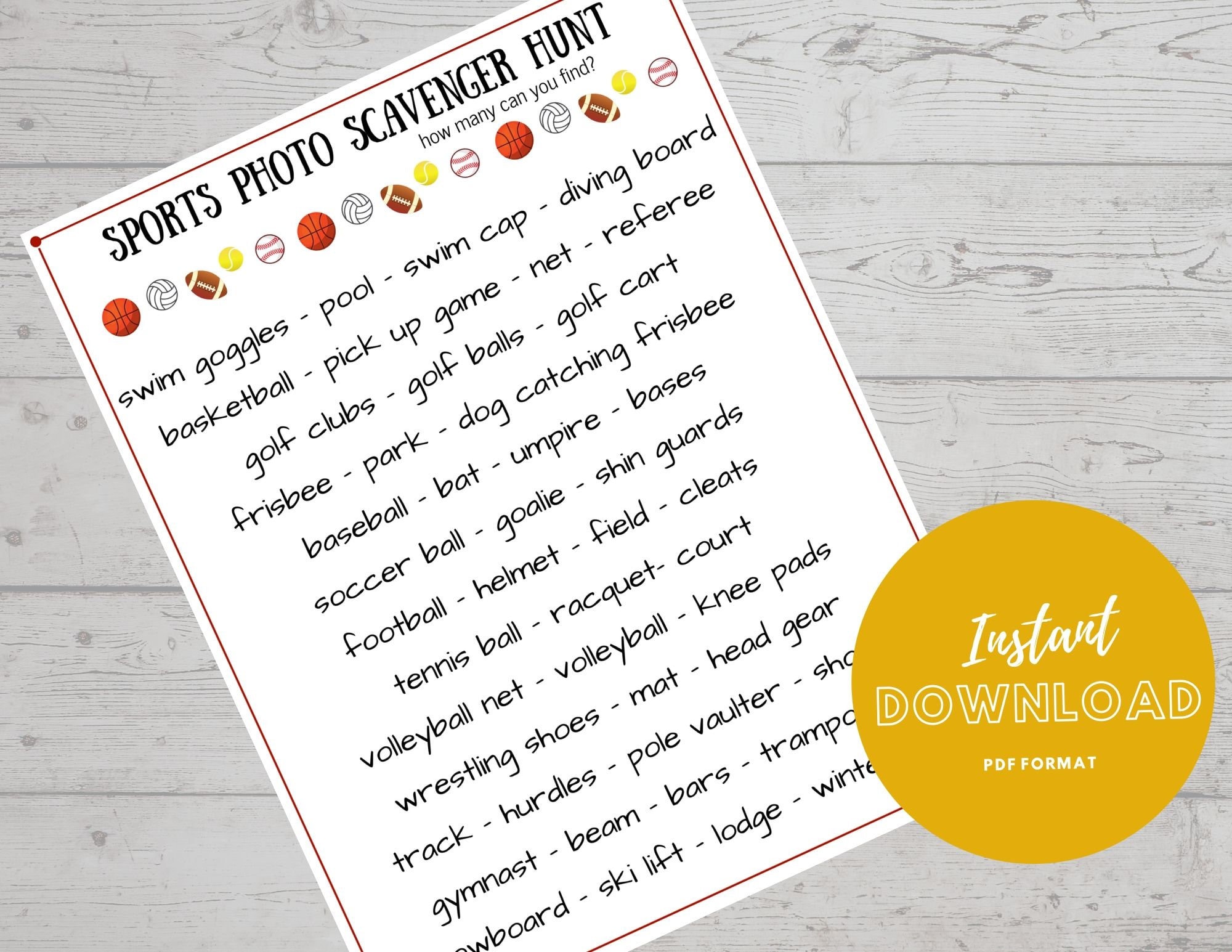 Sports Scavenger Hunt Athletic Themed Treasure Hunt Activity Etsy