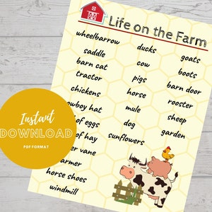 Scavenger Hunt, &quot;Life on a Farm&quot;, Photo Challenge, Farm Treasure Hunt, Exploration Activity for Kids, Screen Free Activity, PDF