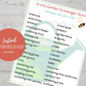 In the Garden Scavenger Hunt, Outdoor Treasure Hunt, Kids Activity, Screen Free Activity, Summer Activity PDF Print