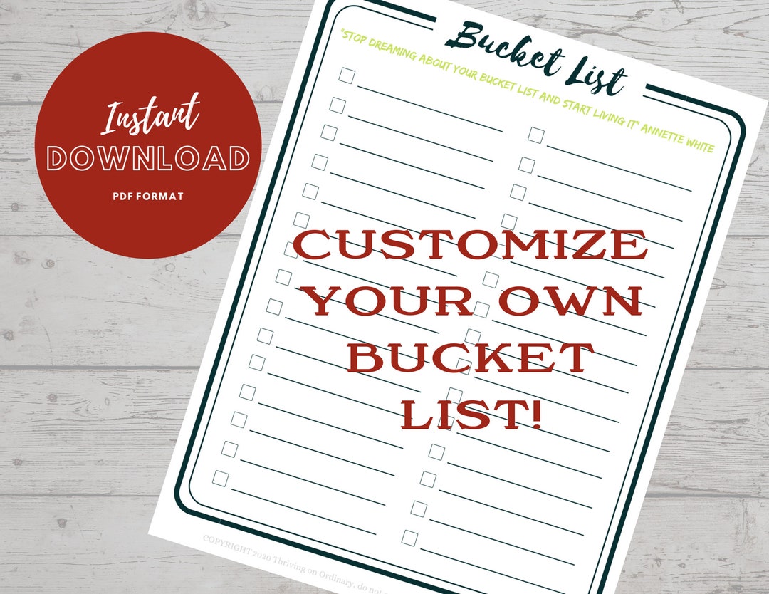 Bucket List, Blank Bucket List, Life Goals List, Make Your Own Bucket