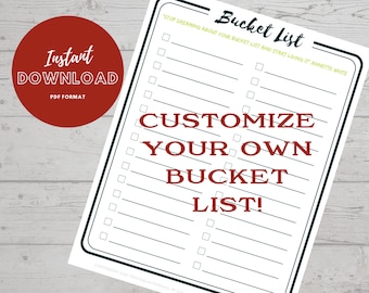Bucket List, Blank Bucket List, Life Goals List, Make Your Own Bucket List of Adventures.
