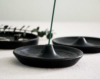 Black Matte Incense Holder - Ceramic Incense Burner - Rustic Handmade - Modern Bohemian Minimalist Home Decor - Unique Gift - Made to Order