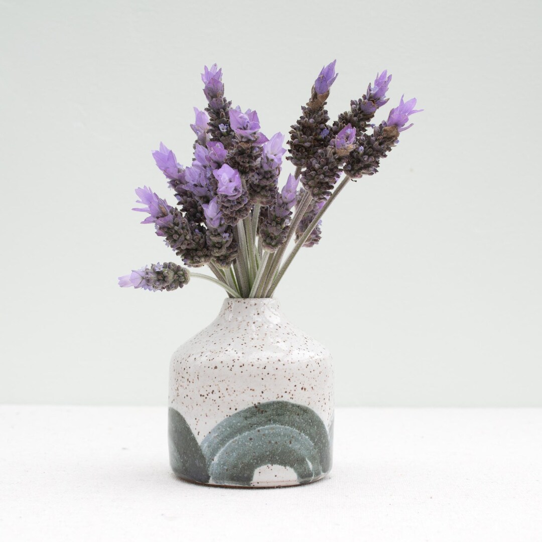 Ceramic Bud Vase - Speckled Swoosh Painterly Brushstrokes - Handmade ...