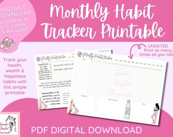 Monthly Habit Tracker Printable Landscape Habit Tracker Template Routine Tracker 30 Day Habit Challenge A4 and Letter size Instant Download