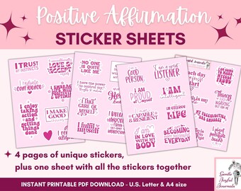 Affirmation Stickers for Paper Planners Laptops Water bottles etc Print and Cut Instant Download Printable Planner Stickers