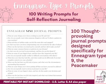 Enneagram Type 9 Journal Prompts Printable List of 100 Prompts designed specifically for Type Nine Enneagram Personalities Instant download