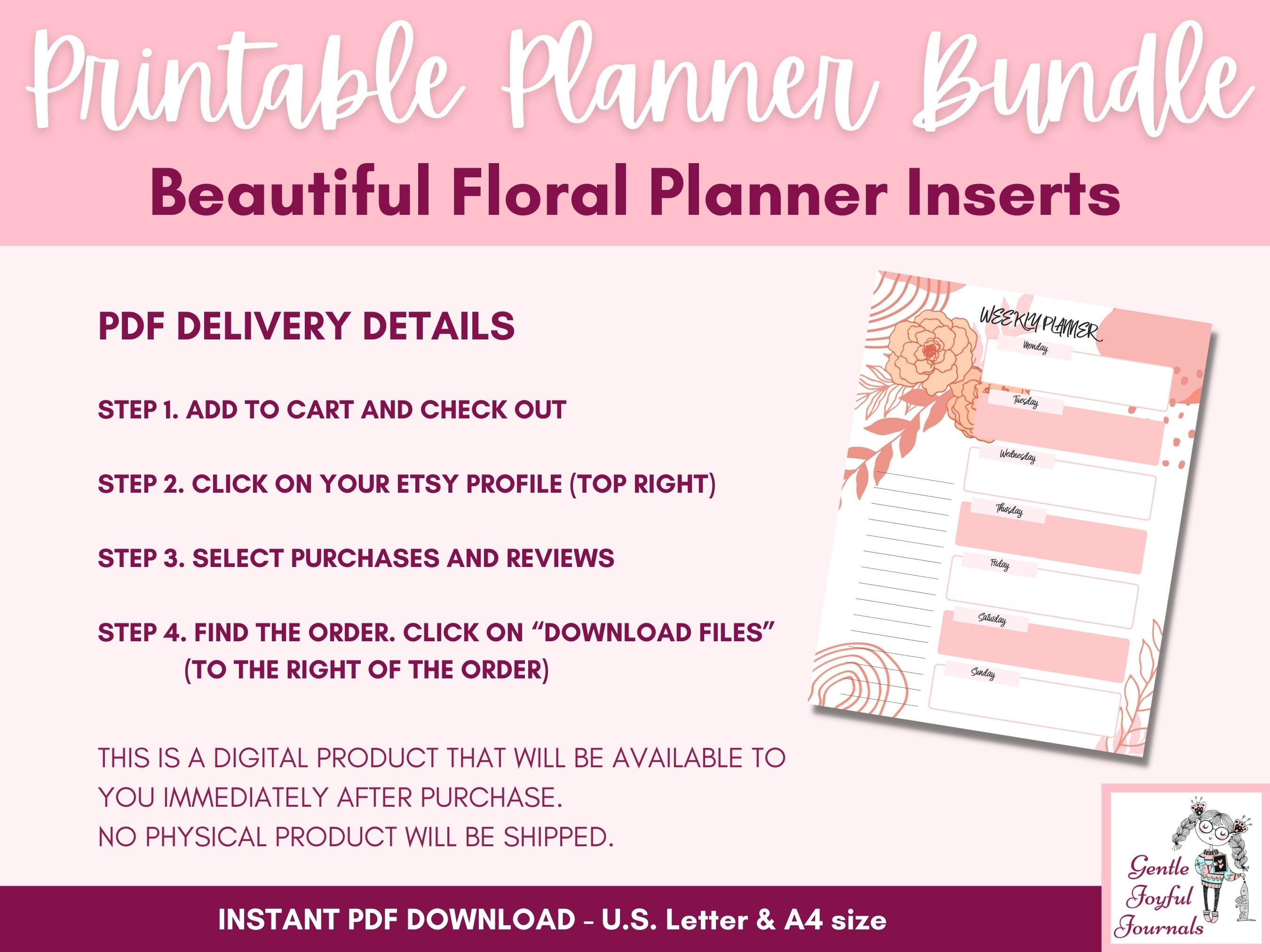 Daily Planner Printable Floral Design Monthly Pages Sunday & Monday ...