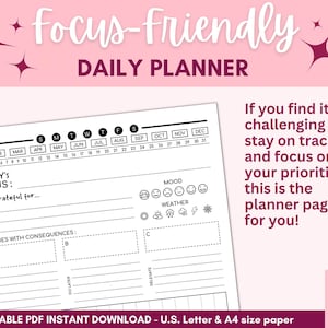 Procrastination Buster Daily Planner Imprimible ADHD Daily Planner Insert para máxima productividad Descarga instantánea A4 y tamaño Carta
