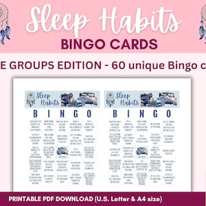 Bingo do spania do druku 60 unikalnych kart bingo Sweet Dreams DUŻE GRUPY Wydanie A4 i rozmiar US Letter Natychmiastowe pobranie