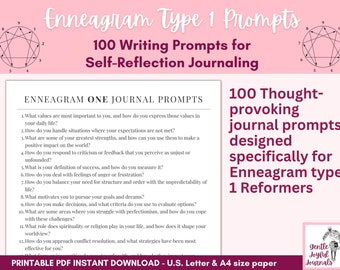 Enneagram Type 1 Journal Prompts Printable List of 100 Prompts designed specifically for Type One Enneagram Personalities Instant download