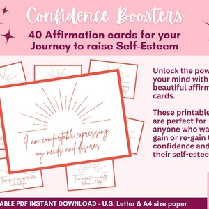 Tarjetas de afirmación para aumentar la confianza y la autoestima Diseño Sunburst Descarga instantánea Tarjetas de afirmación imprimibles positivas