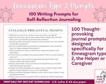Enneagram Type 2 Journal Prompts Printable List of 100 Prompts designed specifically for Type Two Enneagram Personalities Instant download