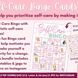 Self-Care Bingo Druckbare PDF und Instagram post mit Freunden zu teilen A4 und Letter Größe Sofort-Download