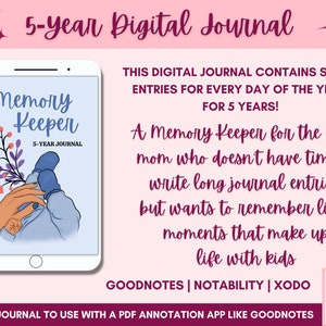 Digital Memory Keeper 5 Year Journal for Recording MomLife in One Line A Day Journal entries Digital Scrapbooking