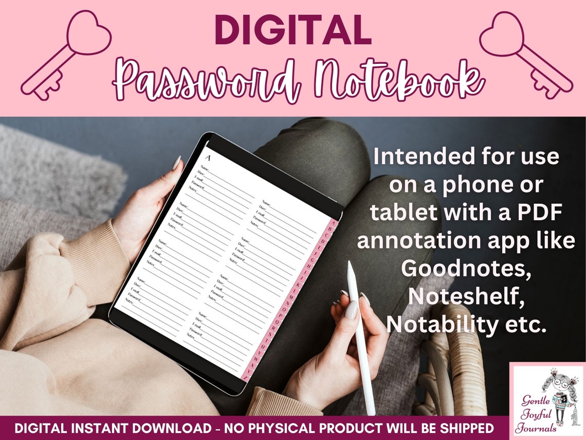 Digital Password Keeper Notebook Hyperlinked Pink Notepad Organize Your ...