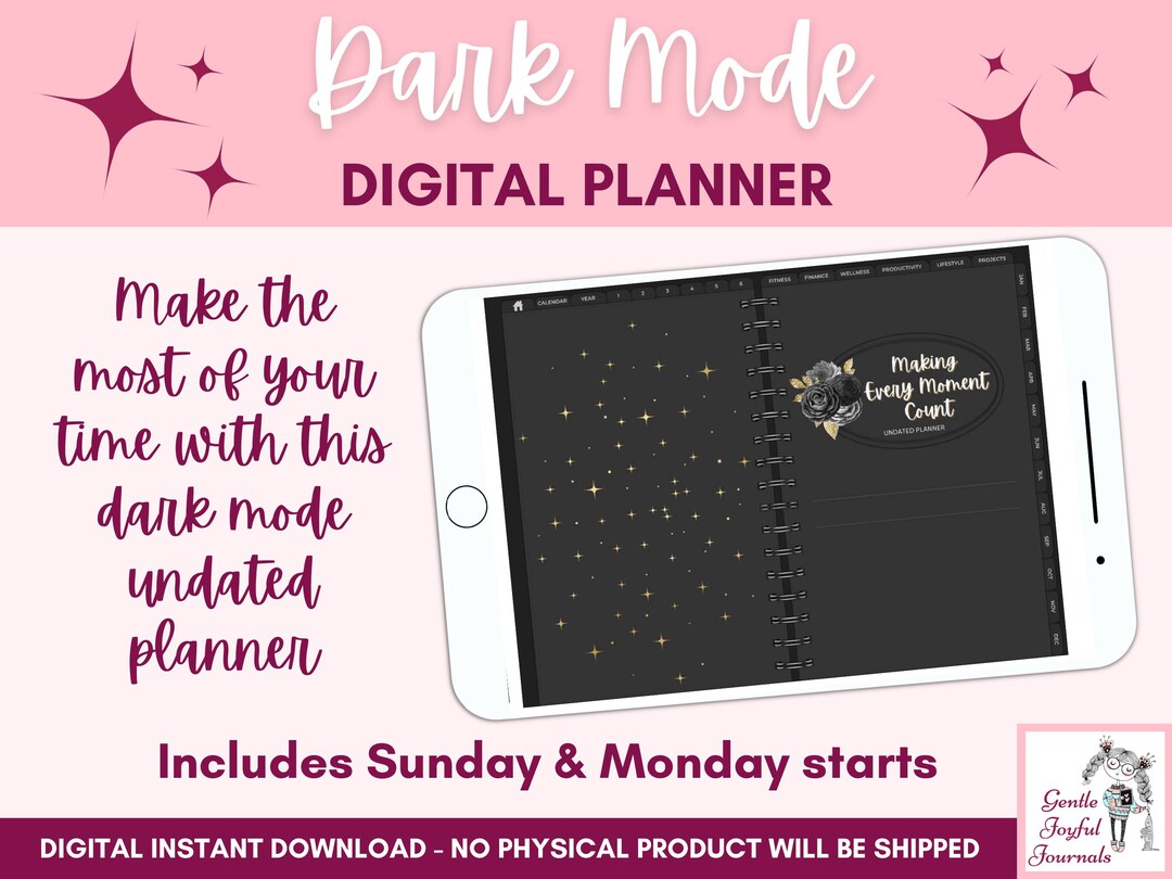 Dark Mode Undated Digital Planner Goals Tracker to Use With Goodnotes ...