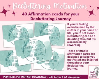 Affirmation Cards for Decluttering Motivation Instant Download Positive Printable Affirmation Cards
