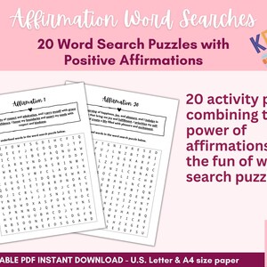 Word Search Puzzles with Inspiring Affirmations * 20 Word Puzzles with Answer Key * Gift for Puzzlers