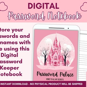 Digital Password Keeper Notebook Hyperlinked Pink Notepad Organize your Usernames and Passwords for iPad and tablet Use with Goodnotes etc