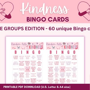 Random Acts of Kindness Bingo Printable 60 Unique Bingo Cards LARGE GROUPS Edition A4 and US Letter size Instant Download