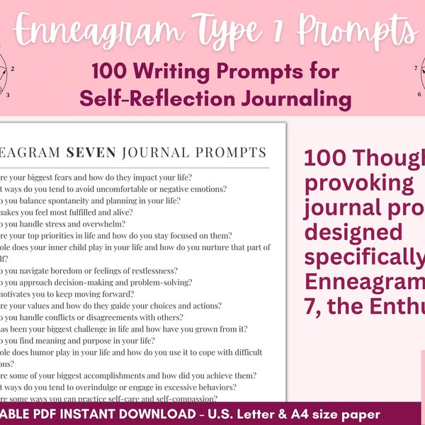 Enneagram Type 7 Journal Prompts Printable List of 100 Prompts designed specifically for Type Seven Enneagram Personalities Instant download