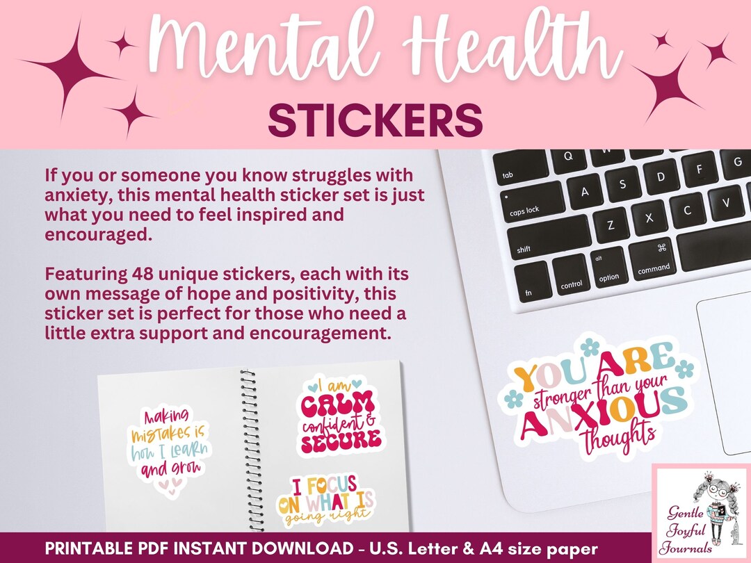 Mental Health Anxiety Stickers for Laptops Water Bottles Paper Planners ...