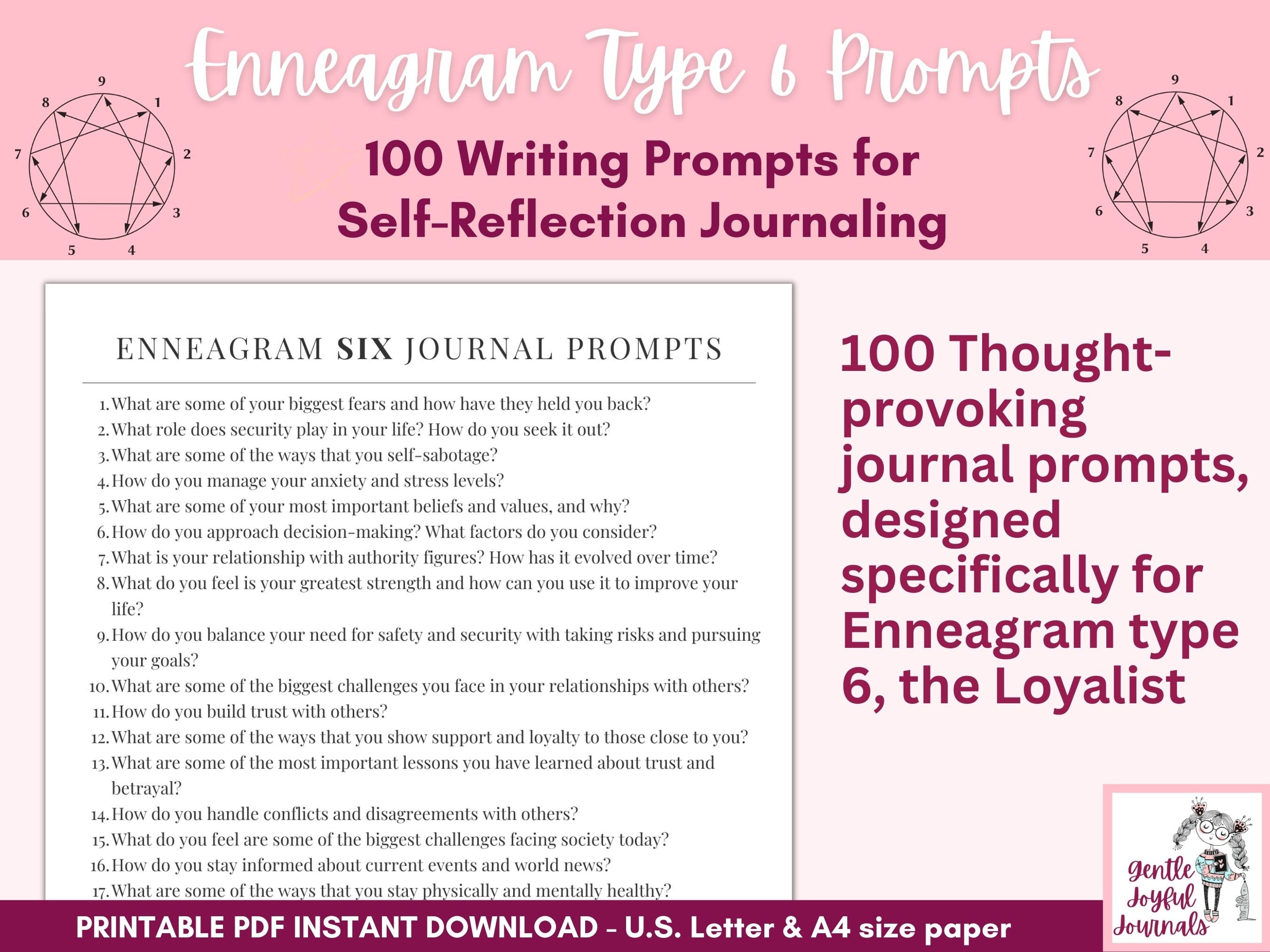 Enneagram Type 6 Journal Prompts Printable List of 100 Prompts designed specifically for Type Six Enneagram Personalities Instant download