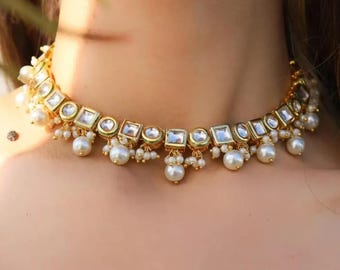 Collar gargantilla Kundan, conjunto de joyería de perlas estilo Bollywood