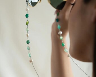 Stone Gold Tone Sunglasses Chain, Waterproof Glasses Necklace