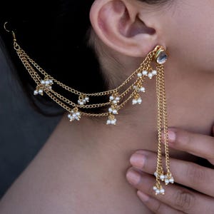 Bahubali Kundan Pearl Earrings, Indian Jewelry, Pakistani, Punjabi, Indian, Statement earring, Bridal earrings, Indian wedding jewelry