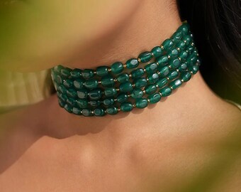 Gargantilla de piedra verde esmeralda, conjunto de joyas de Bollywood