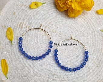 Blue Hoop Earrings Best Birthday Anniversary Gifts For Her, Hoop Earrings Gold, Beaded Hoop Earrings, Handmade Bead Earring, Indian Jewelry