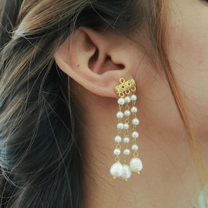 Gold Pearl Drop Earrings, Dainty Bridal Wedding Jewelry
