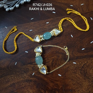Bhaiya Bhabhi Rakhi Set, Blue Beaded Cotton Thread Rakhi - Raksha Bandhan