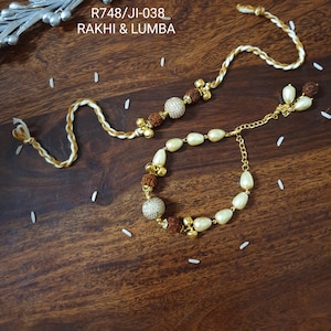 Rudraksha Rakhi Set, Bhaiya Bhabhi Cotton Thread Bracelets
