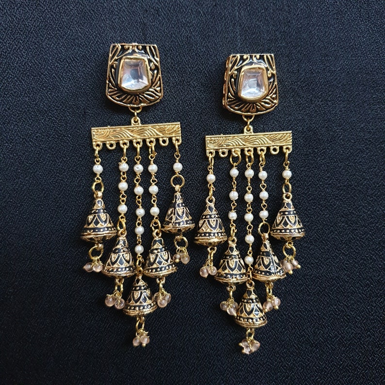 Kundan Meena Earrings Indian Earrings Bollywood Jewelry Gold Plated Earrings Dangle Earrings Indian Bridal Jewelry Meenakari Earrings