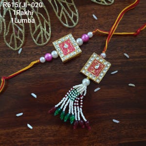 Gold Kundan Meenakari Rakhi Set, Bhaiya Bhabhi, Cotton Thread