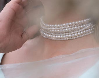 Pearl Necklace Choker, Pearl Necklace for Women, Pearl Necklace Men, Round Pearls, Gift for Her
