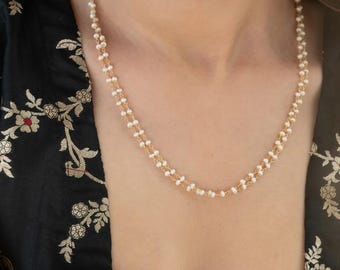 Delicado collar de perlas naturales, collar de perlas con cadena de oro, gargantilla de perlas, collar de perlas múltiples, collares de boda, regalos de San Valentín