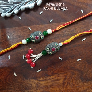 Antique Stone Rakhi Set, Cotton Thread Rakshabandhan Bracelets