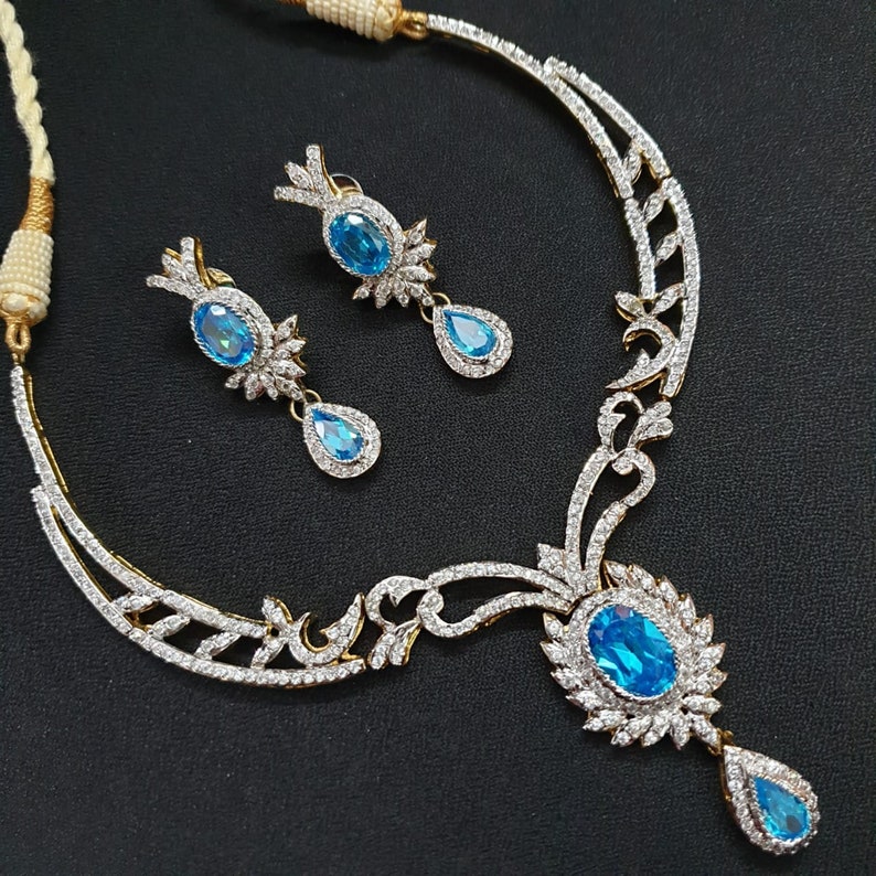 ADCZ Necklace Set AD Necklace Set With Earrings Cz Bridal Necklace Bridesmaid Gift Jewelry Indian Jewelry Wedding Jewelry Indian Chic
