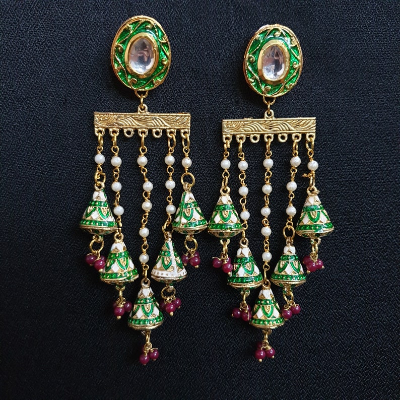 Kundan Meena Earrings Indian Earrings Bollywood Jewelry Gold Plated Earrings Dangle Earrings Indian Bridal Jewelry Meenakari Earrings