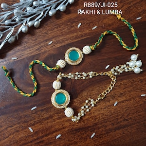 Bhaiya Bhabhi Rakhi Set, Blue Beaded Cotton Rakhi Lumba