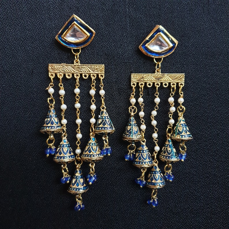 Kundan Meena Earrings Indian Earrings Bollywood Jewelry Gold Plated Earrings Dangle Earrings Indian Bridal Jewelry Meenakari Earrings