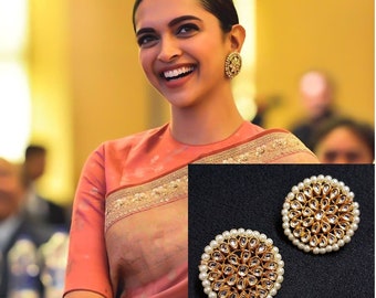 Kundan Pearl Studs, Sabyasachi Statement Earrings, Kundan Polki Earrings, Indian Earrings, Bollywood Indian Wedding Jewelry, Kundan Tops