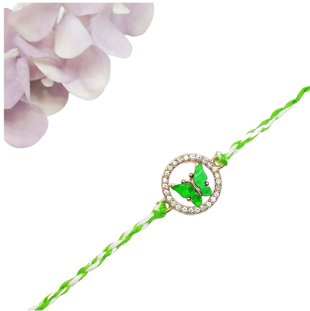 Dark Green Color Butterfly Design Pendant Rakhi Bracelet Best Gift for ...