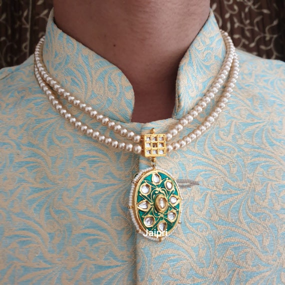 Meenakari Indian Men Jewelry Necklace For Groom Sherwani Etsy