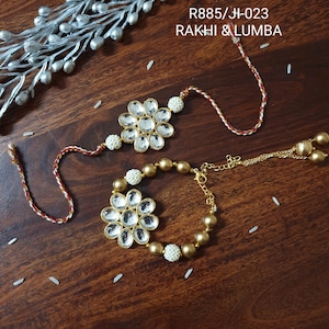 Bhaiya Bhabhi Rakhi Set, Blue Beaded Cotton Rakhi Lumba