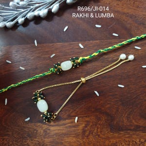 Green Cotton Rakhi Lumba Set, Brother & Bhabhi Raksha Bandhan Bracelet